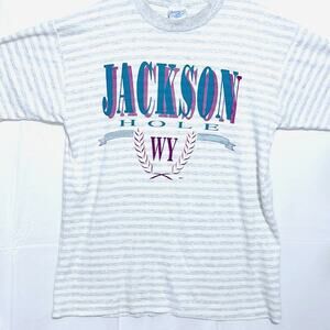 Vintage 90s Single Stitch Tshirt Size Large Made in USA Unisex Wyoming Jackson